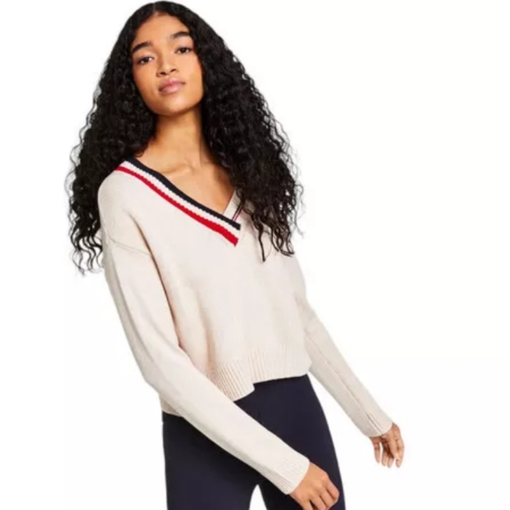 Tommy Hilfiger Varsity cropped sweater Size L - Picture 3 of 9